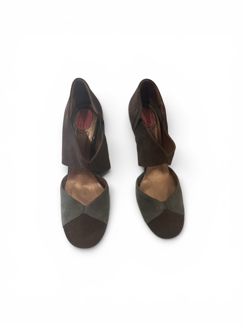 VINTAGESQUE Two-Tone Brown & Olive RETEO SUEDE PUMPS SIZE 8